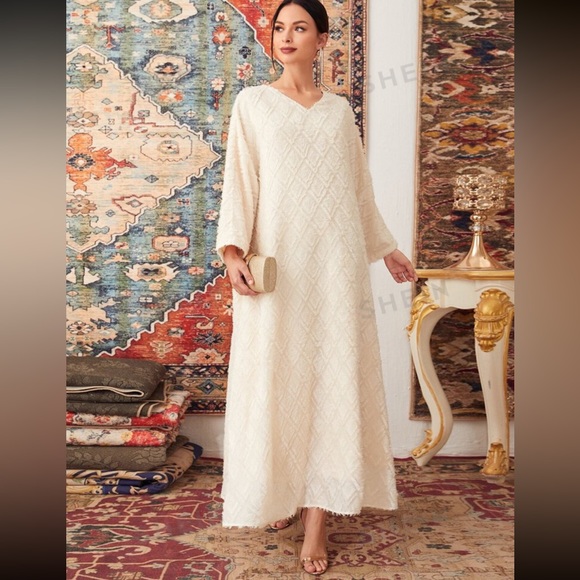 SHEIN NAJMA V-neck Bell sleeve Textured Dress - Picture 1 of 11